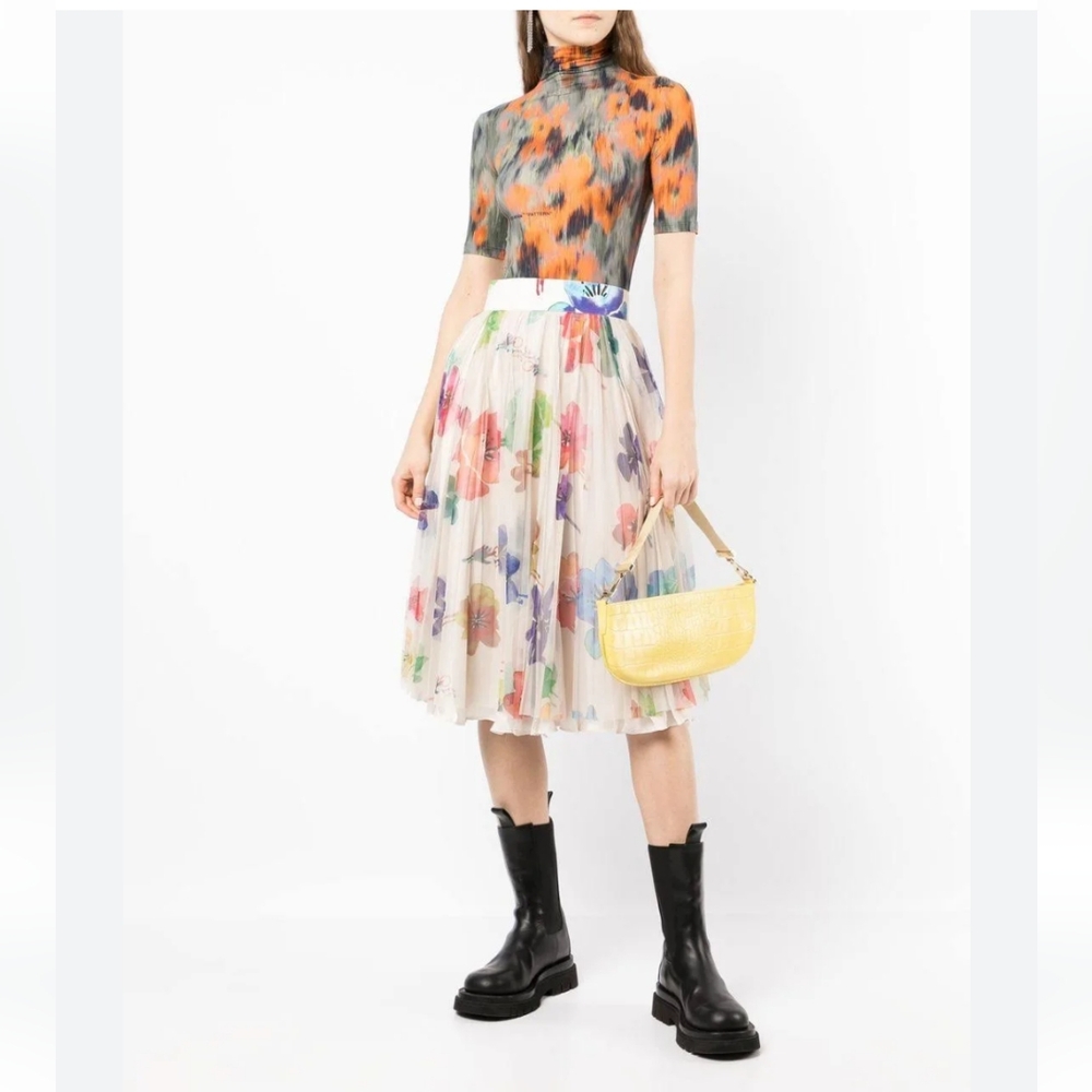 19. NWT OFF-WHITE FLORAL PLEATED SKIRT IT 42 / US MEDIUM/ 6